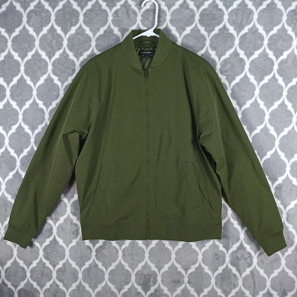 Banana Republic Bomber Jacket Men Medium Olive Green Lightweight Full Zip